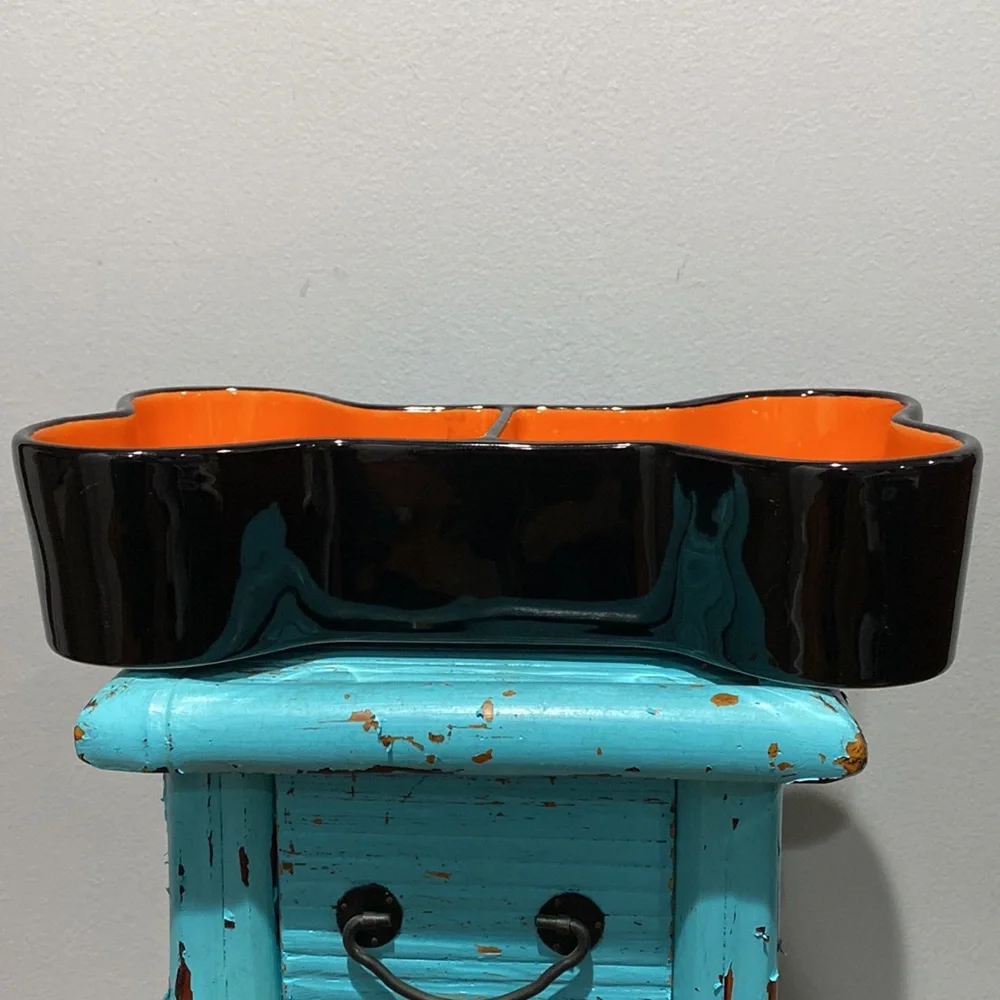 NEW Rae Dunn Artisan Collection By Magenta Bone Appetit Dog Bowl Orange Black